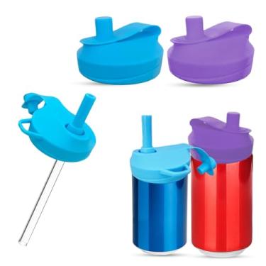 Imagem de Pacote com 4 tampas de lata de refrigerante com canudo, canudos de silicone reutilizáveis, tampas à prova de derramamento para latas, tampas de latas para bebidas para refrigerante, coca, cerveja