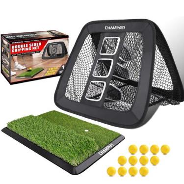 Imagem de Rede de lascas de golfe CHAMPKEY de dupla face com tapete e 12 bolas d