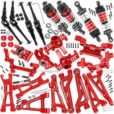 Imagem de hopsupRC Upgrade Parts for 1/16 H16BM H16DR H16 MJX 16207 16208 16209,RC Shock Absorbers&Suspension Arms&Drive Shaft Axles&Steering Knuckle Kit&Shock Tower&Adjustable Links&Steering Block Hop Up,Red