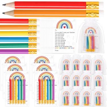 Imagem de 27 conjuntos de presentes inspiradores de fim de ano para crianças do professor: lápis de arco-íris de verão, cartões e bolsas motivacionais de volta às aulas materiais de festa