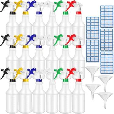 Imagem de Zubebe Pacote com 24 frascos de spray de plástico de 946 ml a granel vazios à prova de vazamentos para materiais de limpeza frascos de névoa com etiqueta e bocal ajustável para plantas (multicolorido