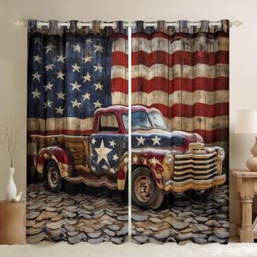 Imagem de Manfei Cortinas de caminhão vintage para crianças/adultos, cortina rústica estilo fazenda, cortina de tratamento de janela para decoração de quarto de meninos e meninas, cortinas de janela impressas