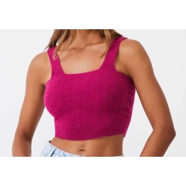 Imagem de Blusa cropped sem manga em trico texturizado roxo - dai modas e acessó