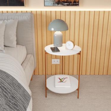 Imagem de Mesa De Apoio Lateral Nina Branco Com Pés De Ferro Bronze