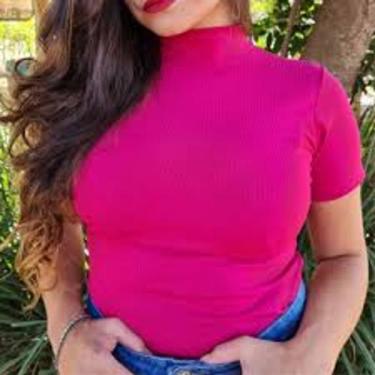 Imagem de Blusa gola alta manga curta básica malha canelada - Filo modas, Cinza,