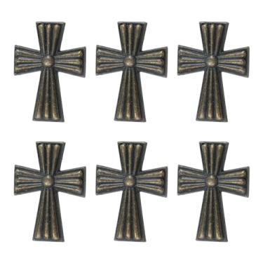 Imagem de Geesatis Puxador em forma de cruz estilo retrô, 6 peças, puxadores de armário antigos de liga de zinco (5,8 x 4,3 cm)