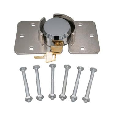 Imagem de Mytee Products Cadeado e ferrolho ocultos de 73 mm com chave semelhante a 2 chaves - Revestimento cromado de bloqueio de disco de hóquei de aço sólido resistente para trailer fechado, vans, portões e