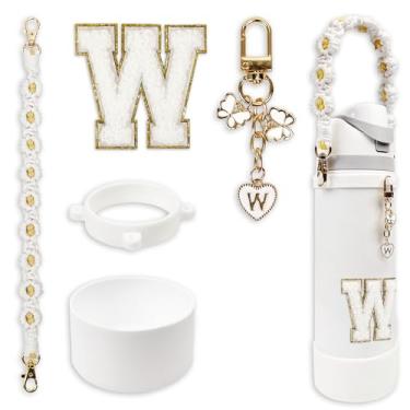 Imagem de Conjunto de monograma fofo de bota de silicone compatível com garrafa de água Owala 1,134 g - Acessórios perfeitos para Owala Tumbler, Owala Free Sip, Pink Owala, Black Owala, copo de café owala