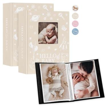 Imagem de Lanpn Álbum De Fotos Bebê 4X6 Com 100 Bolsos, 2 Pacotes, Mini Livro Janela Linho Faça Você Mesmo, Conjuntos Memórias Para Recém-Nascidos, Carregador Superior Verticais, Presente Chá Menino E Menina,