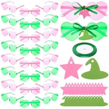 Imagem de Kingdder 24 Pairs Witch and Princess Glasses set Party Favors Supplies Accessories Witch Hat and Pentagram Card, Pink and Green ribbon Gifts for Couples Bestfriend Musical Movie Fan Party Decoration