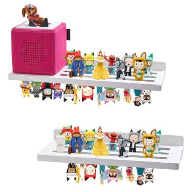 Imagem de Gieanoo Prateleira magnética para Tonies, branca para Tonies, para 70 a 75 personagens, conjunto de 2 bonecos de madeira de pinheiro, organizador compatível com estação de carregamento para quarto de