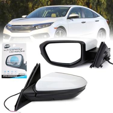 Imagem de MITZONE Conjunto de espelho traseiro do lado esquerdo do motorista compatível com Honda Civic LX SE 2016-2021 Sport Manual dobrável vidro elétrico 3 pinos preto espelho retrovisor externo