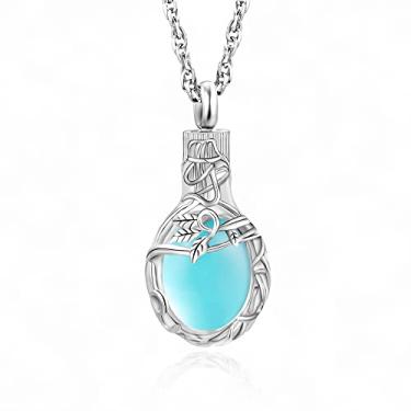 Imagem de Colar de urna de árvore da vida para cinzas, joia de cremação em lágrima com cristal memorial, suporte de cinzas, colar de pedra do mês de nascimento, para cinzas, lembrança, pingente de funeral, Aço inoxidável