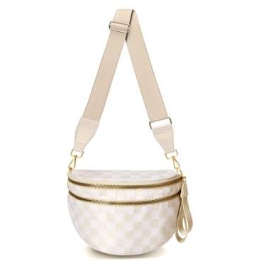 Imagem de WOOMADA Bolsa transversal quadriculada bolsa de cintura elegante, Xadrez bege