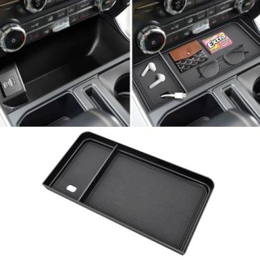 Imagem de Organizador de console central para F150 2021-2025 / Lightning XLT 2022-2024 com forros de borracha e orifício USB Keep Clean and Organized Deep Center Console Tray Perfect for F150 Right in Front
