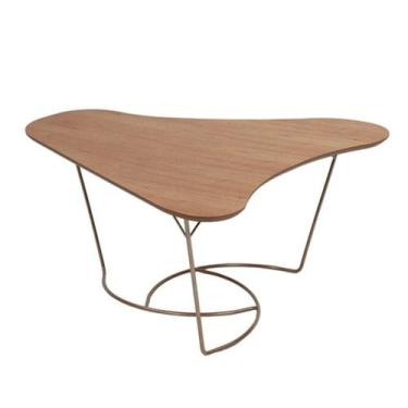 Imagem de Mesa Centro Bela Bumerangue Madeira Amendoa Estrutura Ferro Cobre 95cm