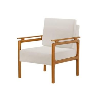 Imagem de Poltrona Decorativa Yasmin com Design Elegante e Pés em Madeira Maciça - Linho Crú