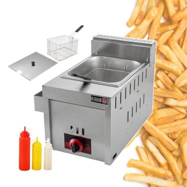 Imagem de KKSOUFX Fritadeira A GáS De AçO InoxidáVel Com Cilindro Duplo/úNico Para Restaurante, Fritadeira A GáS De Bancada Com Cesto + Tampa De Panela, Controle De Temperatura, Para Cozinha E Restaurante