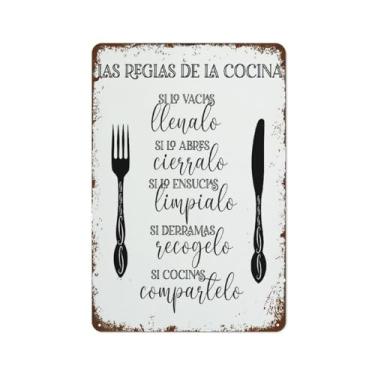 Imagem de Placa de metal vintage placas de metal cozinha espanhola impressão espanhola arte de parede decoração de casa retrô decoração de parede placa de lata decorações engraçadas para casa fazenda escritório