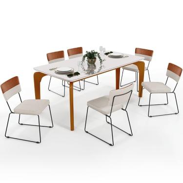 Imagem de Mesa Capri 160 Cm Off White Com 6 Cadeiras Faixa Camel Cru