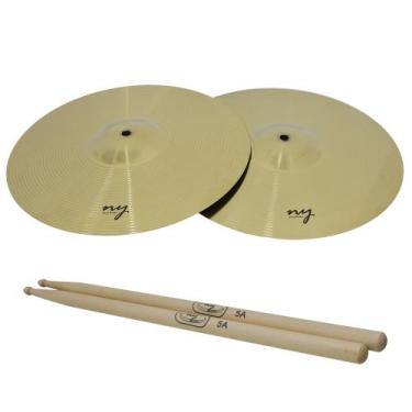 Imagem de Par de Pratos de Bateria Chimbal 14" + Baqueta 5A Maple New York