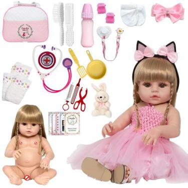 Imagem de Bebe Reborn Loira Princesa 46cm Enxoval Completo Pode Banho - Cegonha 