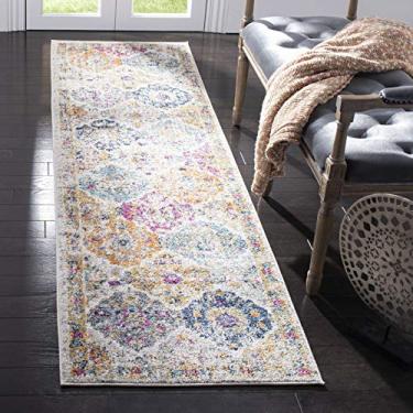 Imagem de SAFAVIEH Tapete de corrida Madison Collection – 2'7.6 cm x 12', creme e multi, design boho chique envelhecido, não solta e fácil de cuidar, ideal para áreas de alto tráfego na sala de estar, quarto