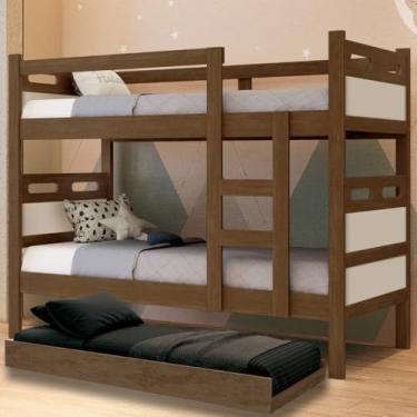 Imagem de Beliche com Cama Auxiliar Treliche Jaspe Fênix 3 Camas (Legno/OFF WHITE)
