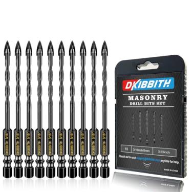 Imagem de DKIBBITH Conjunto de brocas de concreto para alvenaria de 10 peças de 3/16 "para telha, tijolo, vidro, madeira plástica, ponta cruzada de carboneto de tungstênio, haste hexagonal, funciona c