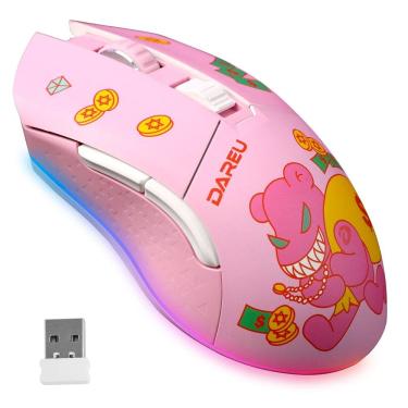 Imagem de Mouse para jogos DAREU Pink sem fio recarregável 10K DPI