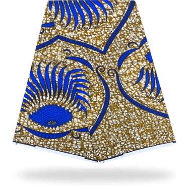 Imagem de Shenbolen Tecido africano 6 jardas Kente Cloth by The Yard Ankara Print Wax Fabrics 100% poliéster (W)