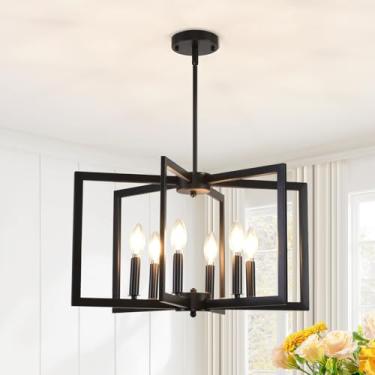Imagem de KFHDFKGJ Lustres pretos modernos de 6 luzes, luminária geométrica para sala de jantar, luzes pendentes de metal para hall de entrada, ilha de cozinha, corredor, sala de estar