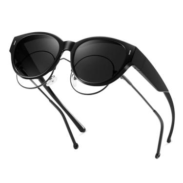 Imagem de kimorn Óculos de sol com ajuste polarizado para mulheres e homens, óculos escuros modernos de gato para dirigir e andar, Preto/cinza