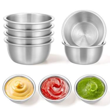 Imagem de 6 peças de aço inoxidável de 59 ml, copo para molho de ramekin, mini copo de molho, copos de condimentos de metal, reutilizáveis, recipientes de ramequins, copos de condimento para pudim e restaurante
