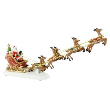 Imagem de CarpNettore Ornamento de carrinho de veado de Papai Noel, estatueta de resina iluminada, arte, cena de Natal, decoração para festa, café, presente, estante,