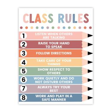 Imagem de Andaz Press Placa de pôster pastel Boho 8 Class Rule, 21 x 28 cm grosso cartolina regras de sala de aula pôster para ensino fundamental, ensino médio, placa de gerenciamento de comportamento positivo