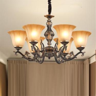 Imagem de OUFULA Lustre retrô americano LED Europeu Luxo Sala de Estar Restaurante Quarto Estudo Villa Hotel Café Lâmpada Pendente (K 6 luzes)