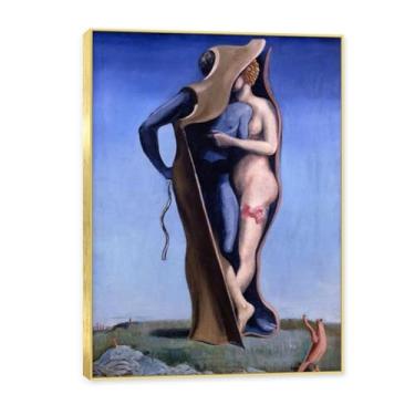 Imagem de NHLDZYH Moldura dourada. Arte de parede de pinturas famosas, (país encantador) de Max Ernst, pôster impresso em tela, imagem de arte abstrata para sala de estar quarto decoração de casa. 50 x 70 cm