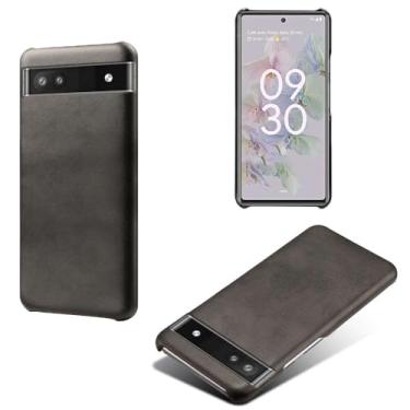 Imagem de Capa para Google Pixel 6A 5G,Proteção contra quedas,Casca de volta de cor sólida simples,Design de couro de imitação de plástico-Black