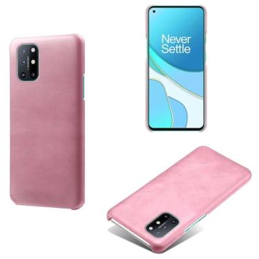 Imagem de Capa para Oneplus 8T,Proteção contra quedas,Casca de volta de cor sólida simples,Design de couro de imitação de plástico-Pink