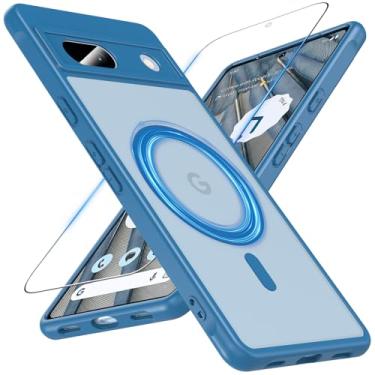 Imagem de ottpluscase Capa magnética para Google Pixel 7A com protetor de tela, compatível com MagSafe, proteção militar, à prova de choque, antiarranhões, capa fina para Pixel 7A, azul claro