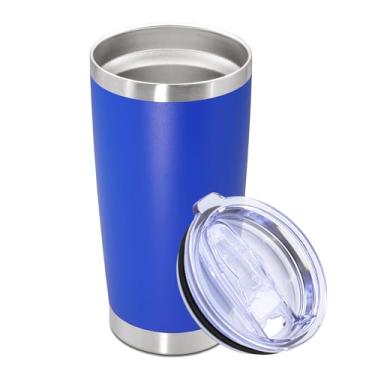 Imagem de Copo de aço inoxidável de 590 ml, com tampa, isolada a vácuo, parede dupla, caneca de viagem, copo de café de viagem com revestimento em pó durável para bebidas quentes e frias, azul escuro, 1 pacote