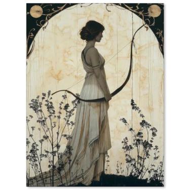Imagem de Sufeasdf Arte de parede vintage mitologia grega caça deusa Artemis arte de parede feminino divino quarto impressão estética para casa quarto dormitório decoração de parede 20 x 25 cm sem moldura