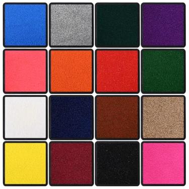 Imagem de Mini almofadas de tinta de dedo para crianças, 16 cores Rianbow almofada de carimbo lavável com impressão de dedo para carimbos de borracha, papel, scrapbooking, tecido de madeira