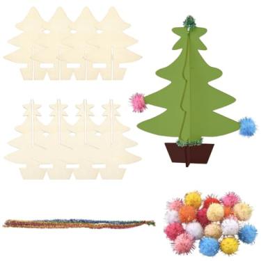 Imagem de SOFPLATE Árvores de Natal de madeira 3D Sinais de madeira decoração de casa em branco com bolas arame colorido inacabado em branco com fenda enfeites de fatia de inverno centros de mesa para decoração