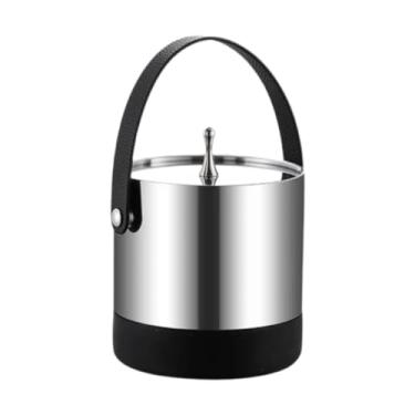Imagem de KiBcsLic Balde de gelo com tampa para bebidas, balde de cerveja multiuso de camada dupla em aço inoxidável para eventos domésticos, piqueniques, camping e, Alça de Couro Pu