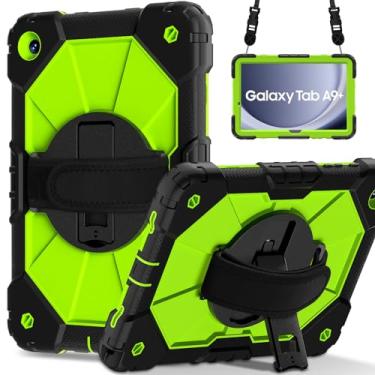 Imagem de Meifei Capa para Samsung Galaxy Tab A9+ 11 polegadas 2023 (X210/X216/X218), capa protetora resistente à prova de choque com alça de mão rotativa 360 para tablet Galaxy Tab A9 Plus, preto + oliveira
