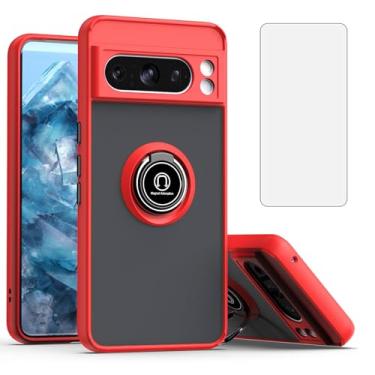 Imagem de Furill Capa de celular para Google Pixel 9 Pro XL fosca translúcida com protetor de tela de vidro temperado, anel de dedo giratório suporte magnético para carro capa celular Pixel9 9Pro 9ProXL nove