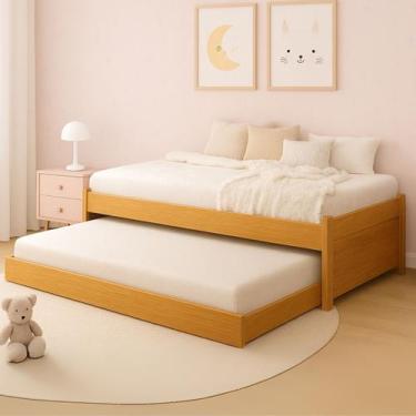 Imagem de Bicama Solteiro Madeira Maciça Alta Qualidade Com Cama Auxiliar Desliz