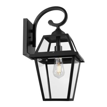 Imagem de Diyel Lanterna de parede colonial externa, luminária externa preta grande com vidro transparente para varanda da frente, 50 cm de altura lâmpada de arandelas de parede externa à prova d'água para casa